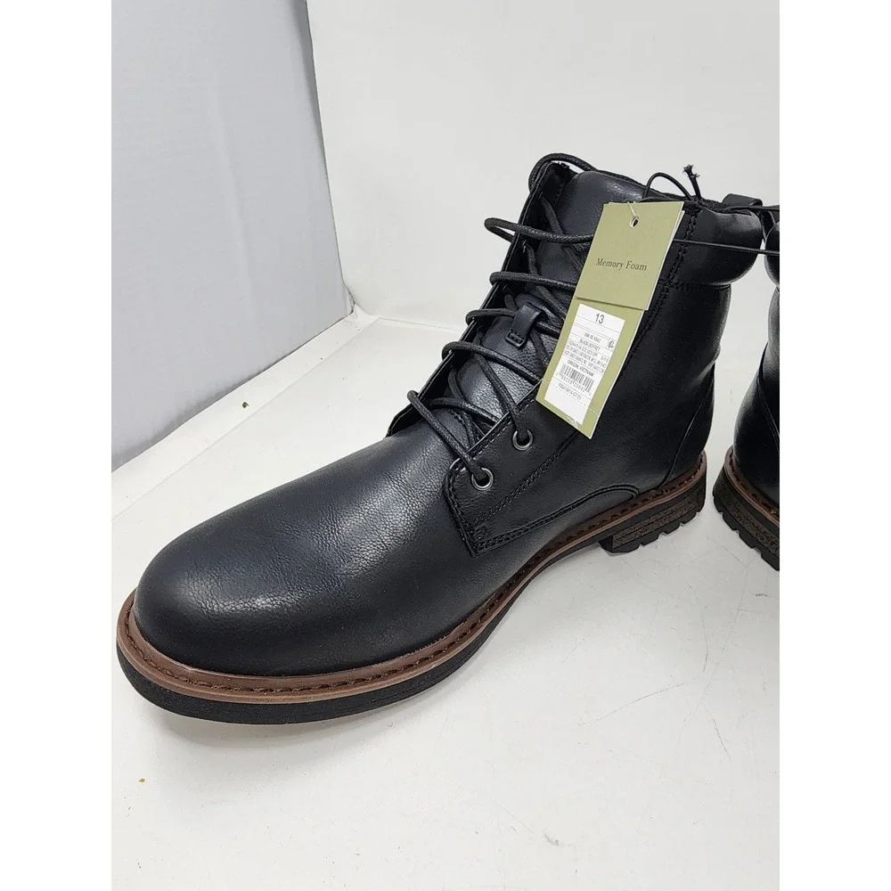 Goodfellow & Co Mens Black Lace Up Memory Foam Boots‎ Size 13 Ankle Lug Sole New